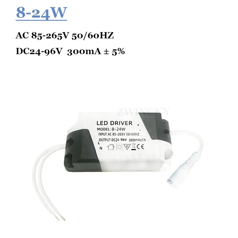 LED سائق 8-18 واط/24 واط تيار مستمر 300mA ± 5% التيار المتناوب 85-265 فولت موصل مصدر طاقة خارجي LED مصباح السقف المعدل محول