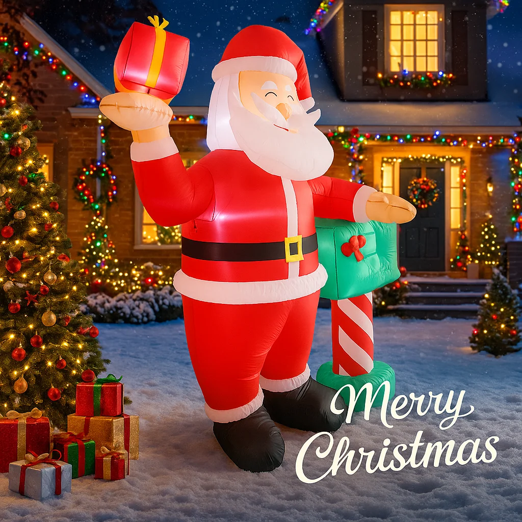 6.8FT Santa Claus Gift Box Inf - Xmas Outdoor Lighting Decorations review and price
