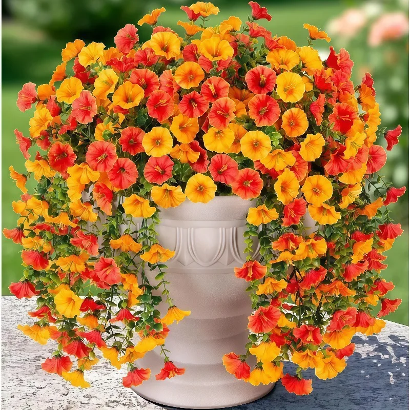 Artificial Morning Glory Flowers Fake Plants Hanging Morning Glory Flowers  Outdoor Gardens Wedding Porch Decor Home Room Decor