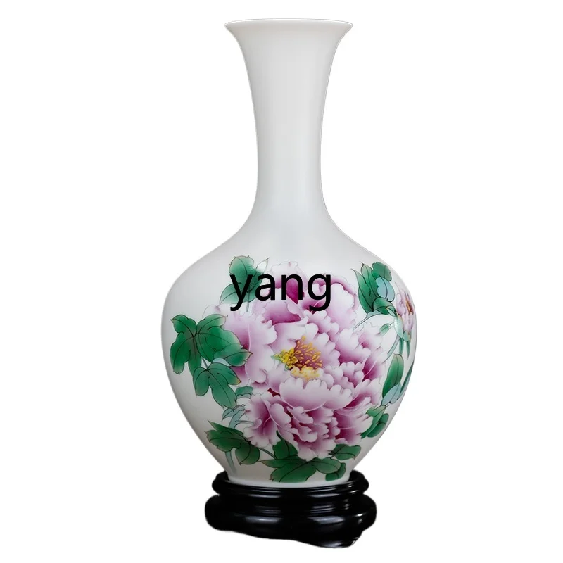 LXL White Jade Porcelain Hand Painted Vase Chinese Living Room Decoration Flower Arrangement Home Decoration