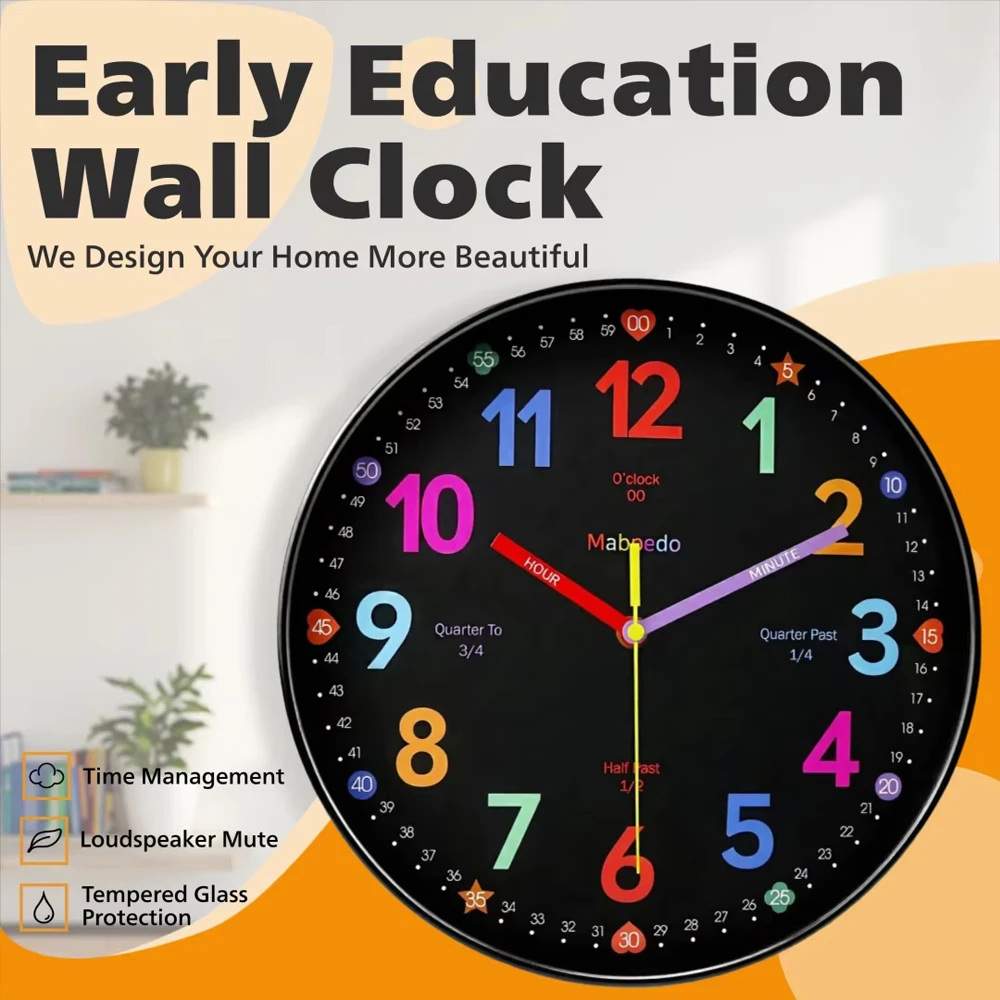Cartoon-Wanduhr für Früherziehung mit Großen Bunten Zahlen, Zeitmanagement-Tool für Schulklassenzimmer und Schlafzimmer, Hängende Wanduhr