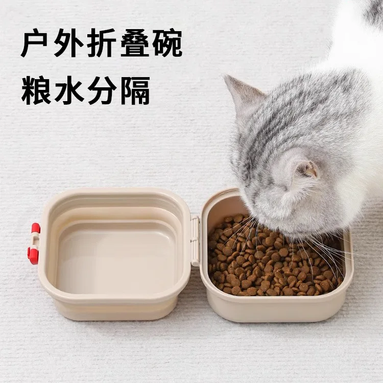 Collapsible  Travel Bowl 2 in 1 Food Water Separate   Bowl Portable Silicone Pet Bowl With  For Outdoor Walking Camping Hiking