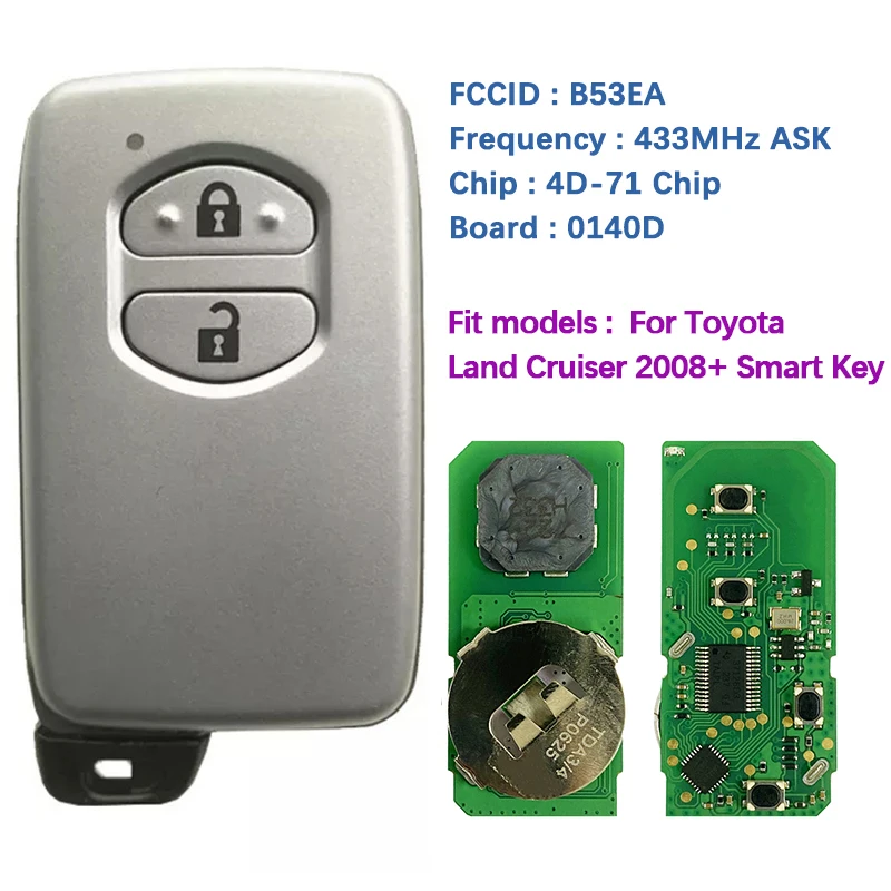 CN007285 Aftermarket 2 Button Smart Key Remotes P1 94 4D-71 Chip 433MHz ASK B53EA 0140D Board  For Toyota Land Cruiser 2008+