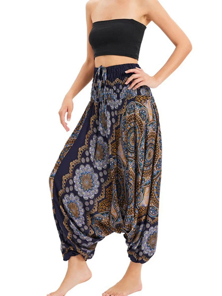 Indie Folk Print Bohemian Baggy Harem Pant Women 2026 Summer High Waist Drawstring Yoga Trousers Female Hippie Bloomers Pantalon