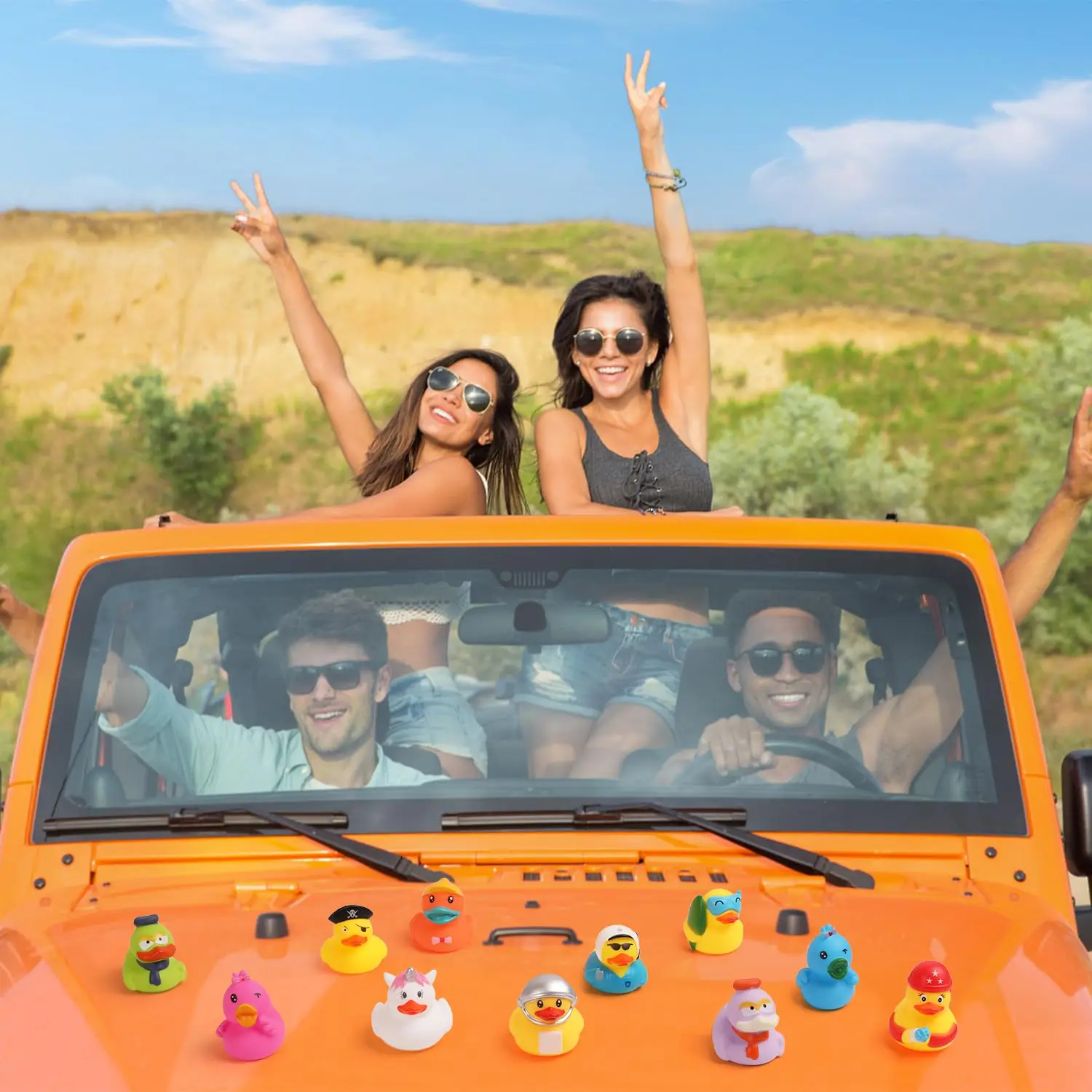 100 Stück Gummienten, zufälliges Sortiment, Jeep-Enten in großen Mengen, Mini-Gummi-Enten für Spielzeug, Pool-Spielzeug, Geburtstagsgeschenke, Partygeschenke