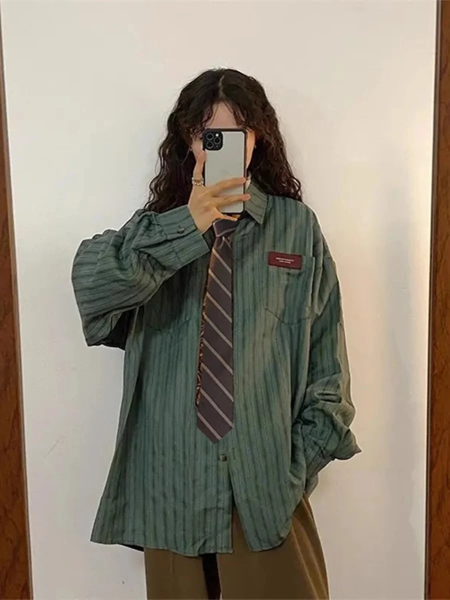 Loose Long Sleeve Cityboy Shirt Unisex Vintage Striped Lazy Style Inner Design Small Audience Hong Kong Flavor Top