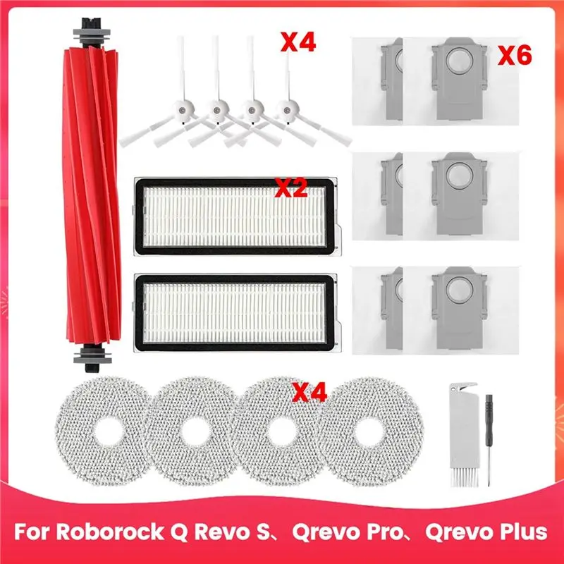 ABWR-2 Set For Roborock Q Revo S, Qrevo Pro, Qrevo Plus Robot Vacuum Main Side Brush Hepa Filter Mop Pads Dust Bags