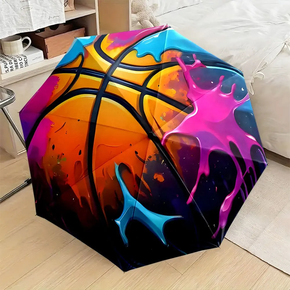 

Автоматический складной зонт-баскетбольный мяч с красочными эффектами брызг. Портативный складной дизайн, повседневный аксессуар для активного отдыха, Chr.