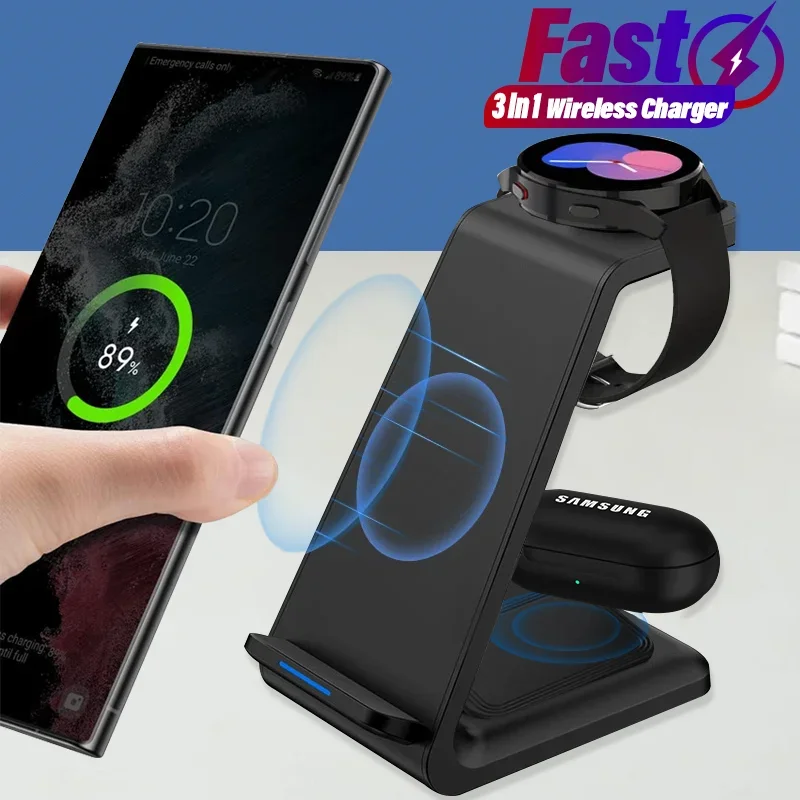 

Беспроводное зарядное устройство 3 в 1, подставка для iPhone 15 14 13 12 Samsung Galaxy Apple Watch 7 8 9 Airpods Pro, док-станция для быстрой зарядки, 30 Вт