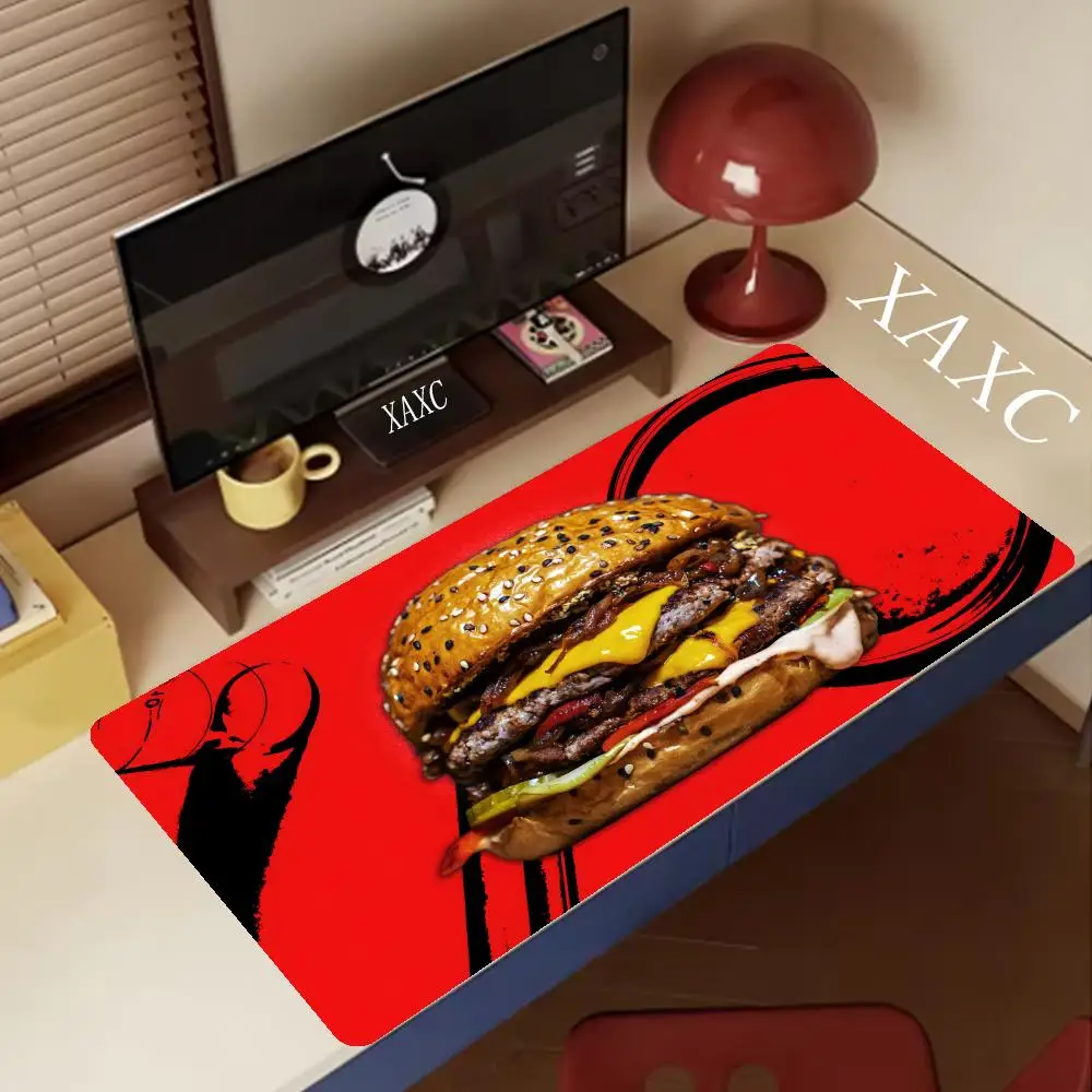 Graffiti Burger Neon Mouse Pad, Street Art Foodie Large Desk Mat, Cool Biker Burger Gaming Mousepad for Teens XAXC