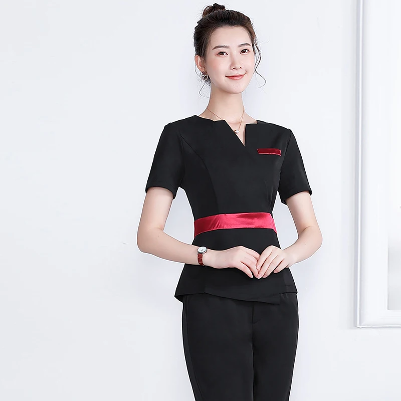 Beauty Salon Spa Uniform Waiter Beautician Massage Overalls Sauna Foot Bath Technician  Fashion Short Sleeve Suit