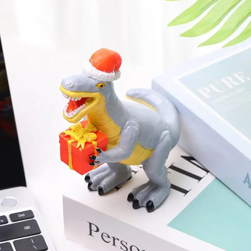 Christmas statue decorations 3D resin dinosaur ornaments Animal hug box design sculpture suitable for Christmas theme home