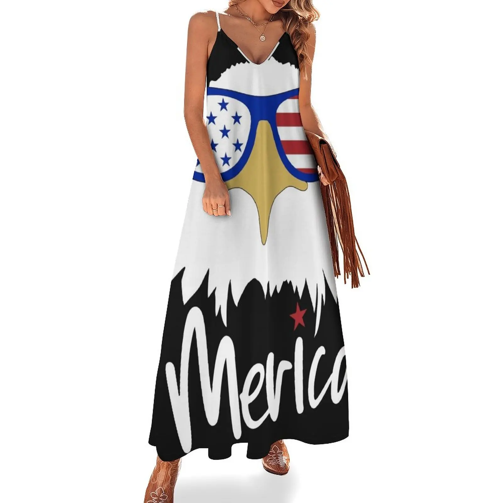 

4th of July Patriotic - 'Merica Apparel and Gifts Sleeveless Long Dress summer dress korean women prom dress
