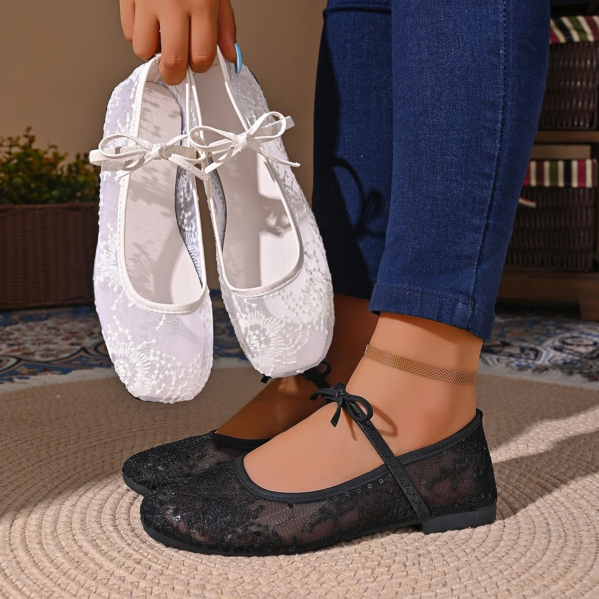 Summer Elegant Sexy Butterfly Bow Casual Mary Jane Shoes Fashionable Best Selling New Comfortable Plus Size Women's Shoes