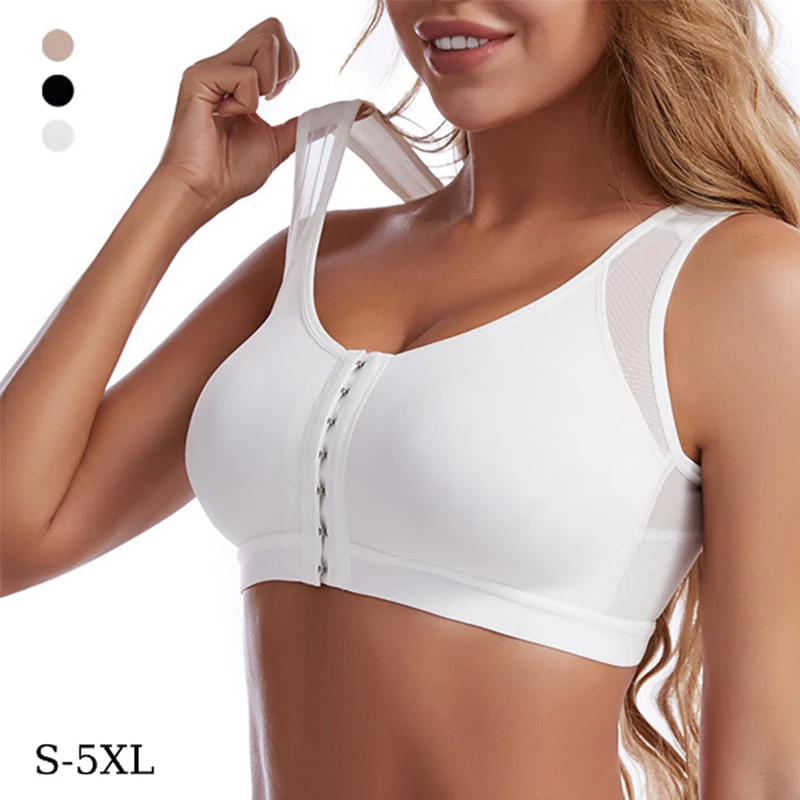 Women Front Closure Posture Corrector Lift Up Bra Cross Back Push Up Underwear Shockproof Sports Support Fitness Vest Bras S-5XL