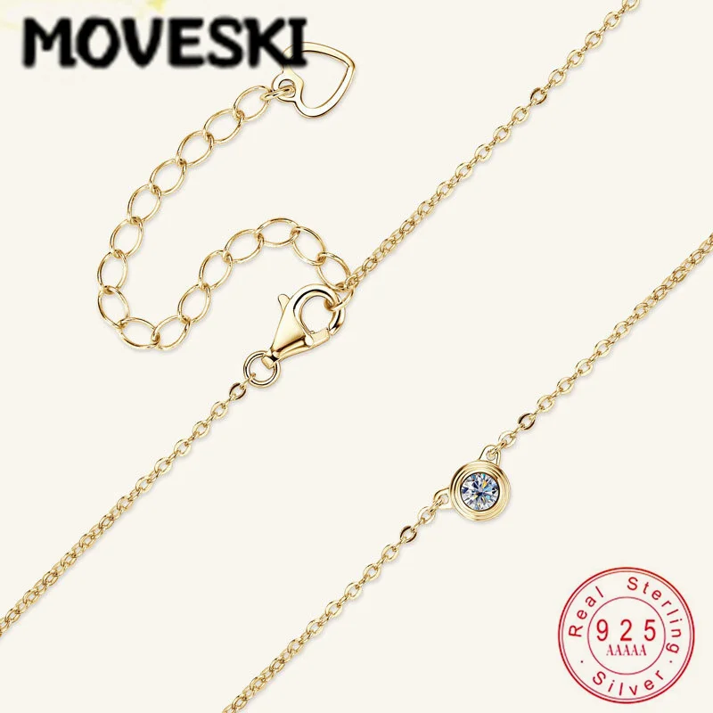 

Кулон-солитер MOVESKI из стерлингового серебра 925 пробы с круглым бриллиантовым муассанитом в минималистичной оправе для женщин