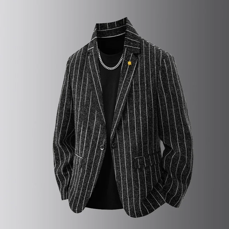 Men's Classic Slim Fit Striped British-Style Suit Jacket Fashionable Casual Spring Autumn Collection 2025