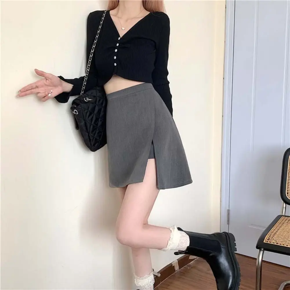 Ins Slit Women's A-line Skirt Asymmetric Spicy Girl Style Mini Shorts Skirt Y2K Skirt with Safety Shorts Spring Summer