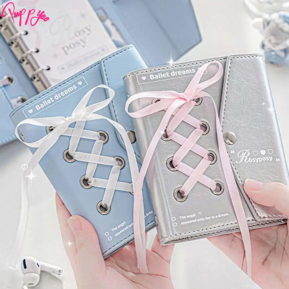 Note Paper Ribbon Loose-leaf Notebook PU Leahter Portable Hand Ledger Aesthetic Binder Hand Account Book Studnet