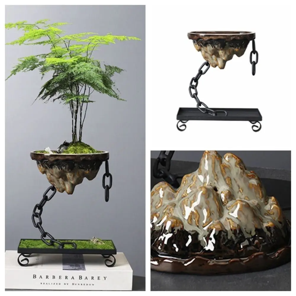 Ornament Modern Bonsai Pot Hanging Iron Succulent Planter Pot Corrosion Resistance Fashion Rockery