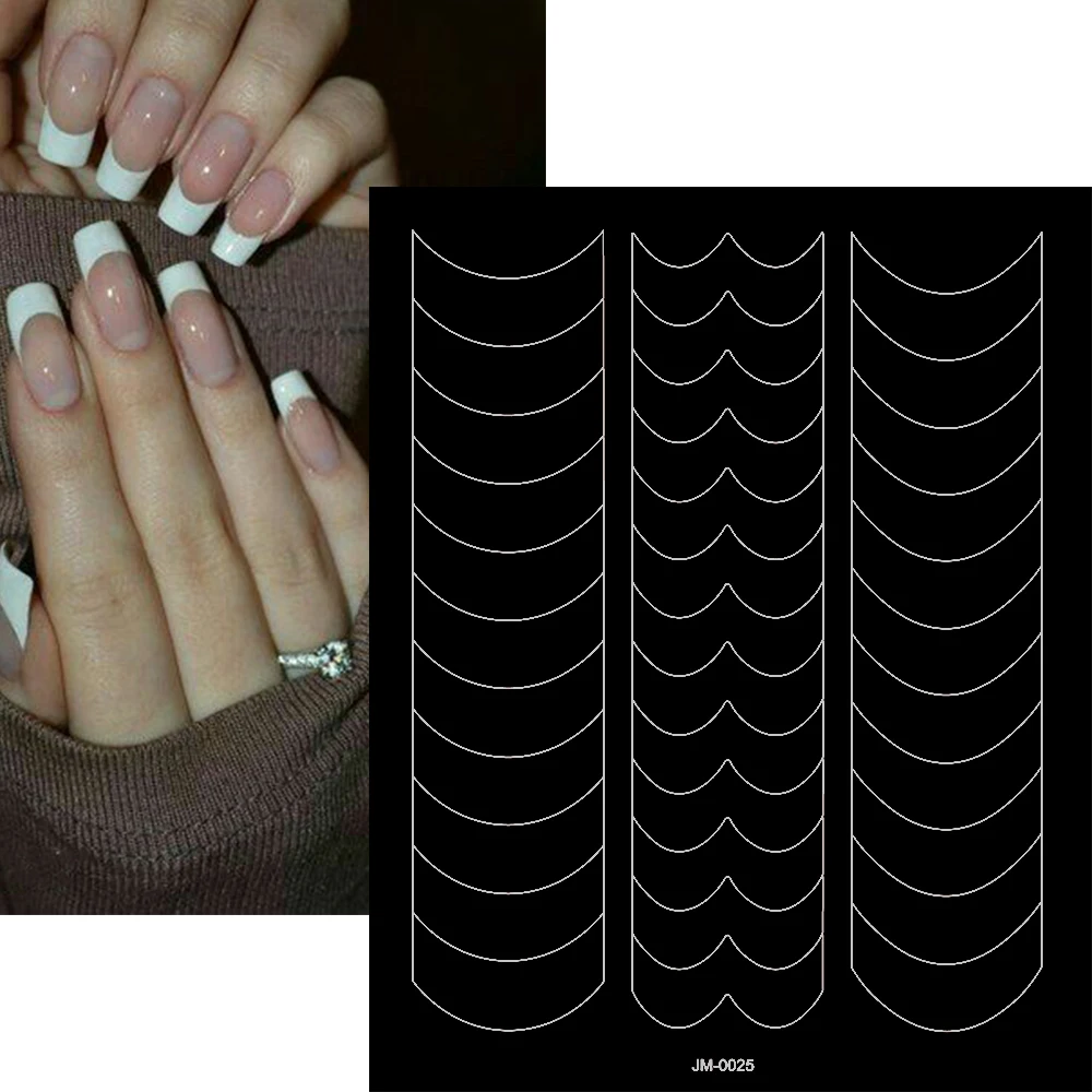 1 Stück French-Tip-Schablonen mit Hohlgitter, selbstklebende Nagelsticker für französische Linien, French-Tip-Guide-Werkzeuge S@