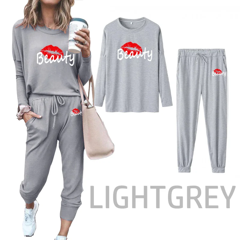New Spring Autumn 2 Pieces Women Long Sleeve And Pants Casual Print Outfits Ladies Elegant Vintage Suit