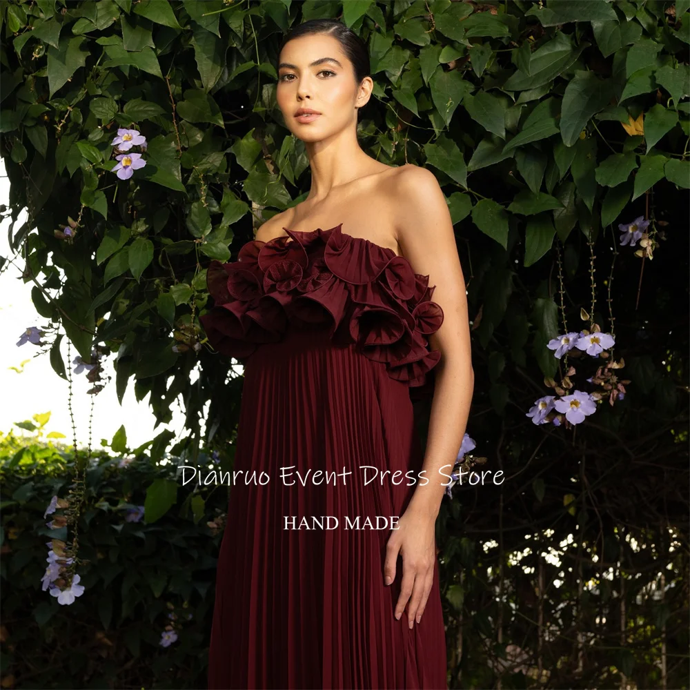 Dianruo красное трапециевидное свободное вечернее платье без бретелек, длинные вечерние платья с рюшами, шифоновые платья без рукавов для женщин, 2025 по индивидуальному заказу