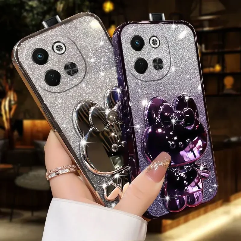 

New Year's Gift Kawaii Cat for Tecno Spark 30 30C 4G/5G neo 6 Holder with Lens Glitter Phone Case for Tecno Pova Neo 6 5G 30 C