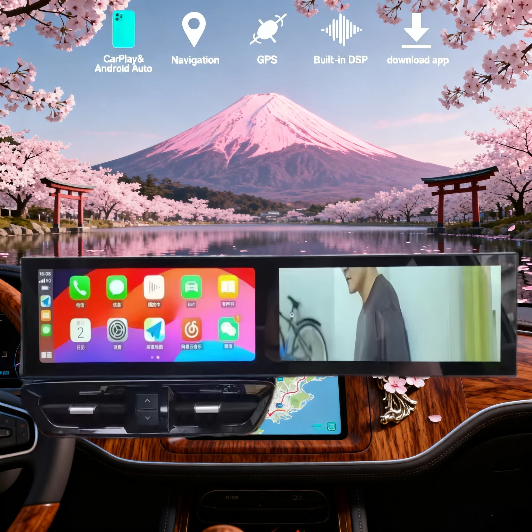 

24,6-дюймовый Android 14 с двойным экраном CarPlay автомобильный радиоприемник для Porsche Cayenne 2010-2017 GPS мультимедийный стереоплеер авто головное устройство