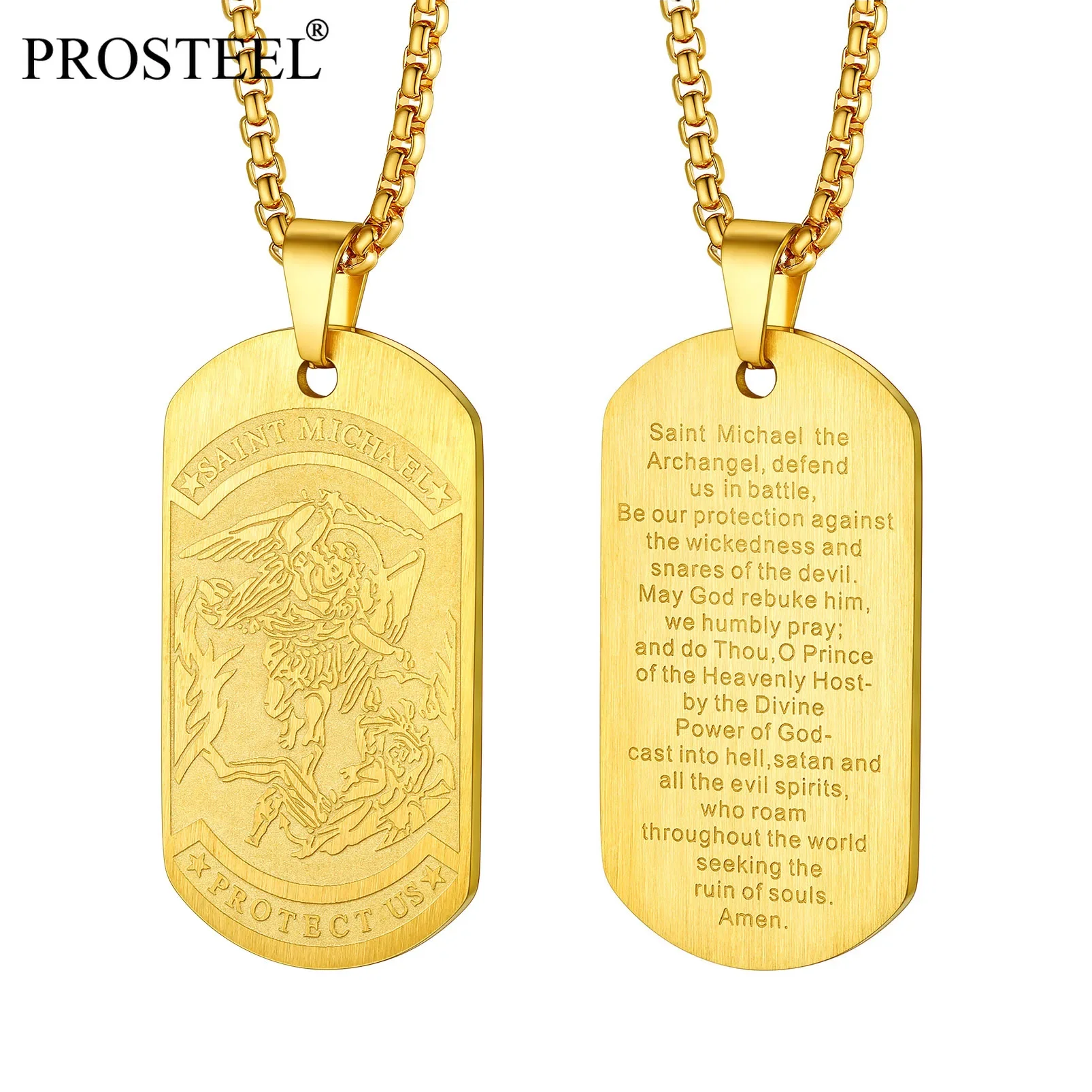 PROSTEEL St Michael Dogtag Pendant Necklace Archangel Gifts for Boys Mens Catholic Religious Jewelry PSP40055