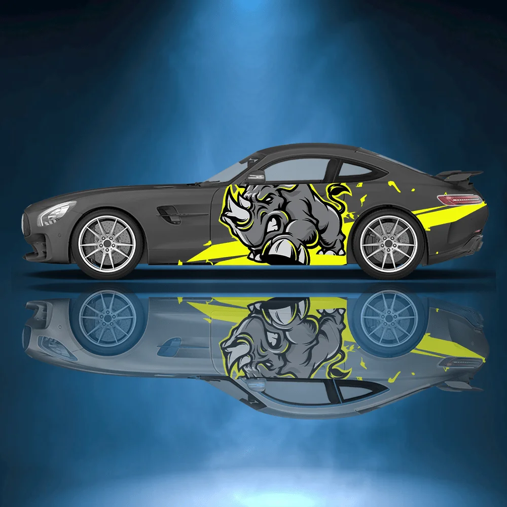 

Жестокий носорог, красочные автомобильные виниловые наклейки, самоклеящаяся наклейка из ПВХ, подходит для грузовиков, внедорожников, Декор, автоаксессуары, подарок