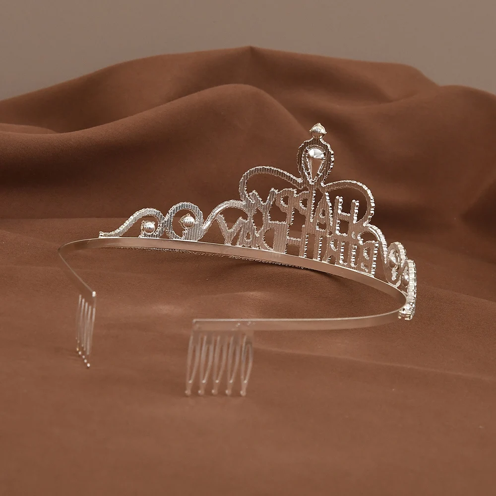 Simple Crystal Crowns Girls Happy Birthday Rhinestone Tiara Anniversary Hair Jewelry Accessories Decoration Supplies