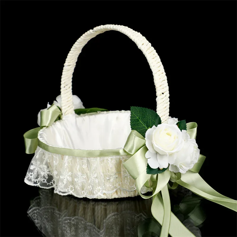 White Plastic Hand-Woven Floral Basket Western Wedding Decoration Bridesmaid Flower Girl Handheld Flower Basket