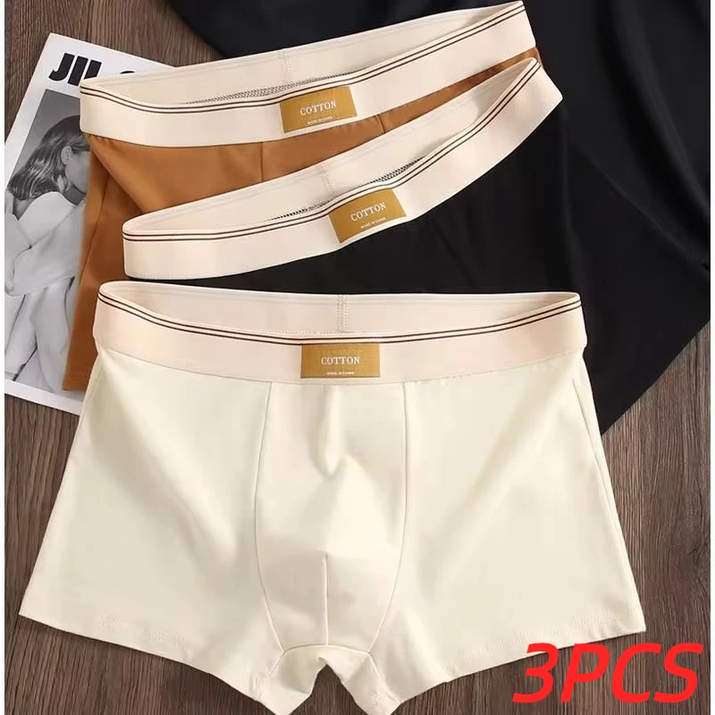 3Pcs Men\'s Underwear Hombre Panties Boxershorts Comfortable Breathable Cotton Underwear Sexy Underwear Solid Color Boxer Shorts