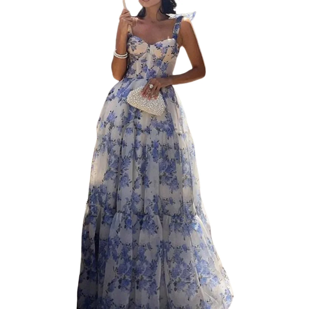 Elegant Party Dresses for Women 2026 New Sweet and Fashionable Floral Style Large Swing Shoulder Strap Dress Beach Vacation