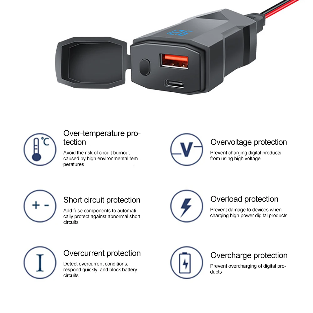 PD QC3.0 Motorcycle USB Fast Charger Handlebar Dual USB Socket with Switch Voltmeter Waterproof 12V Power Supply Adapter view 3