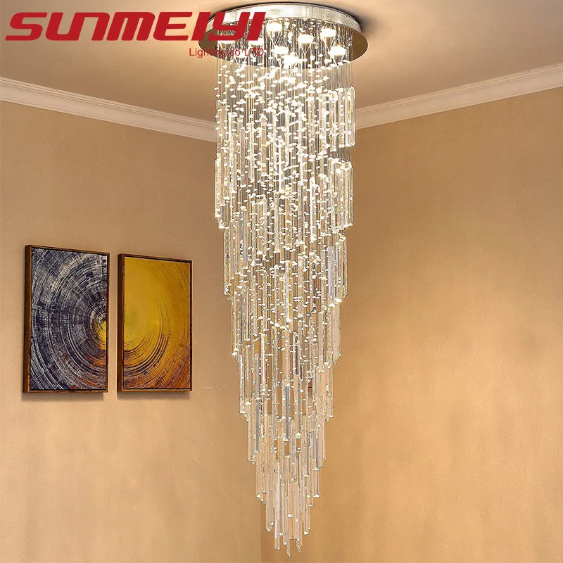 

Luxury Modern Crystal Chandelier Industrial Lamp K9 Crystal Staircase Long Hight Light For Villa Spiral Staircase Living Dining