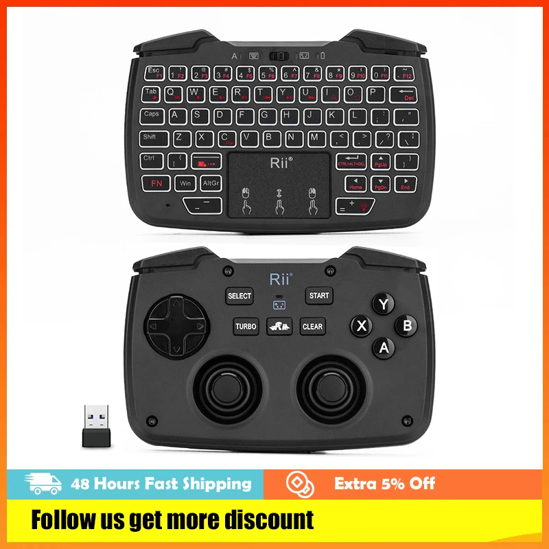 

Rii RK707 2.4GHz Wireless Portable Game Controller Keyboard Mouse Combo Turbo Function for PC/Raspberry pi2/Android TV Google/TV