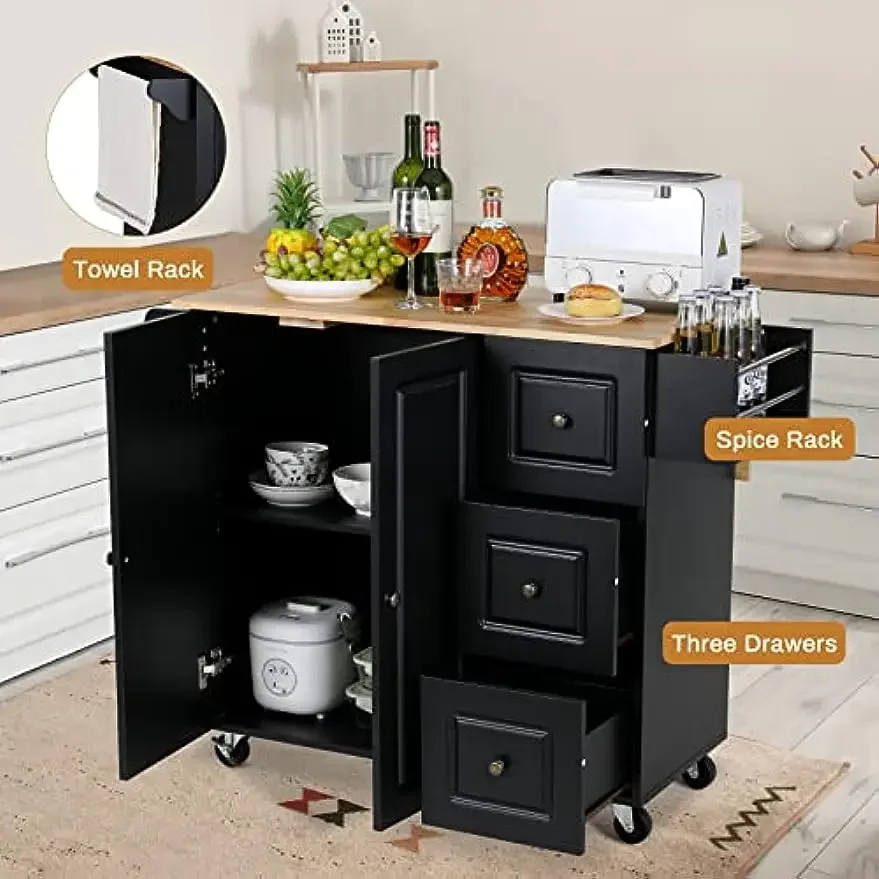 Rolling Kitchen Island with Storage Kitchen Island with Spice Rack Towel Rack and Drawers Large Kitchen Trolley