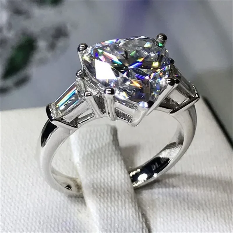 Vecalon cincin janji bentuk hati 925 perak murni bijou 5ct AAAAA Cz Cincin pernikahan pertunangan untuk wanita perhiasan pengantin