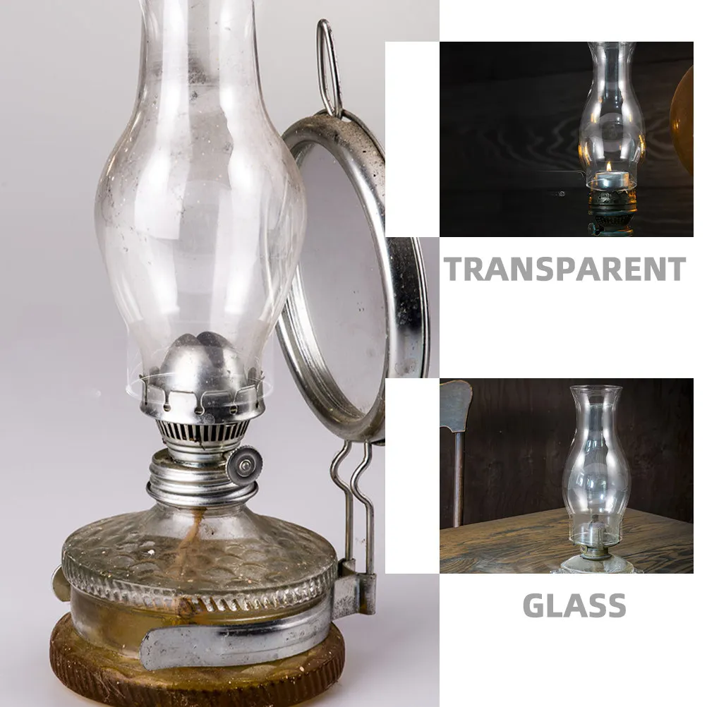 2Pcs Tall Glass Lamp Chimney Replacement for Oil Lamps Vintage Crimped Top Design High Light Transmission Clear Hurricane Lamp