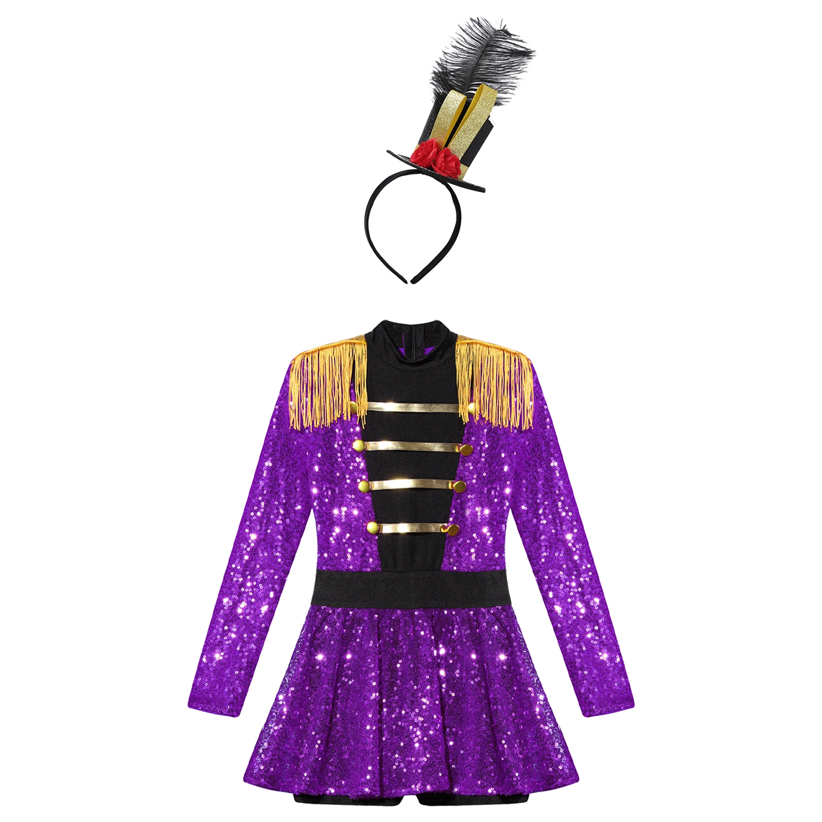 Kids Roleplay Ringmaster Circus Costume Set Girls Sequin Jazz Dance Leotard Dress for Halloween Party Dress Up Performance