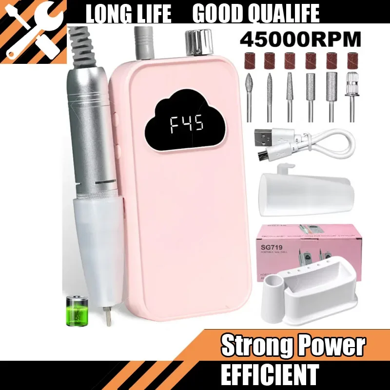 

Profesional 45000RPM Gel Nails Polishing Salon Machine Electric Nail Drill Rechargeable Electric Portable Nail Sander File Tool