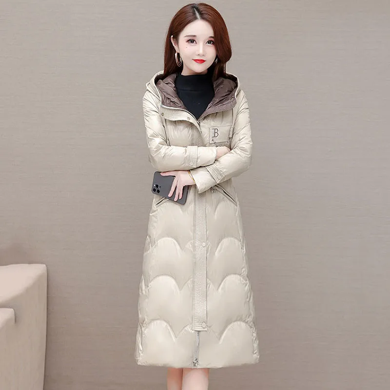 Long Fashion Hooded Down  Women's  Winter New Belt Slim Simple Warm White Duck Down Casual All-match  Women's Trend