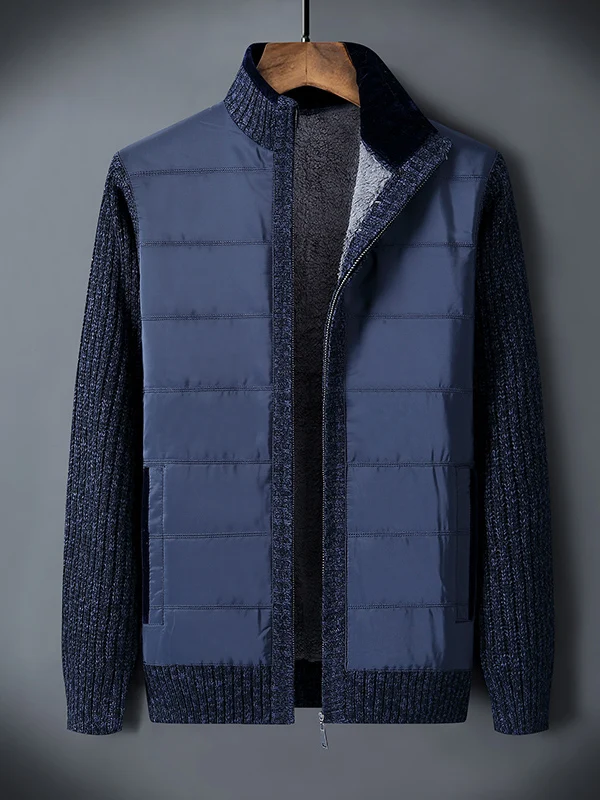 

Мужской осенне-зимний свободный вязаный кардиган на подкладке Thiened Fce на молнии, теплая верхняя одежда, длинный свитер с воротником-стойкой