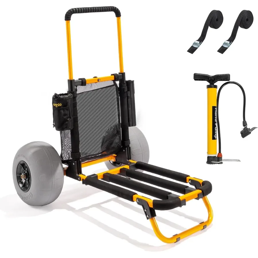 عربة صيد الشاطئ عربة الشاطئ مع 12 عجلات بالون كبيرة قابلة للطي بإطار ألومنيوم برتقالي مقبض 23 × 15 سمكة سطح البضائع