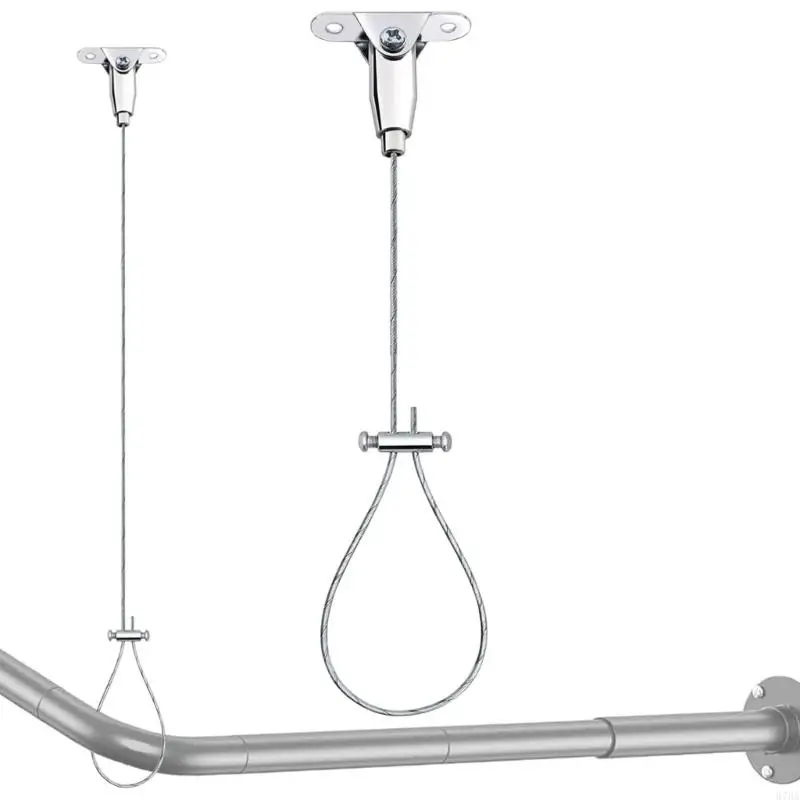 Pack of 2 Stainless Steel Shower Curtain Rod Brackets Adjustable Ceiling Hangers for Secure Bathroom Organization 87HA view 6