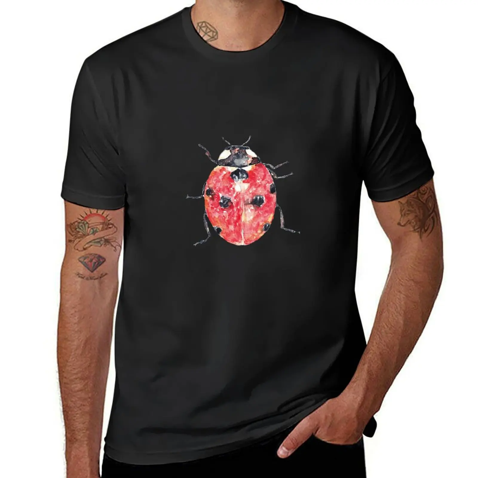 Ladybug beetle painting watercolour T-Shirt plus size tops designer shirts plain tees men graphic t shirts