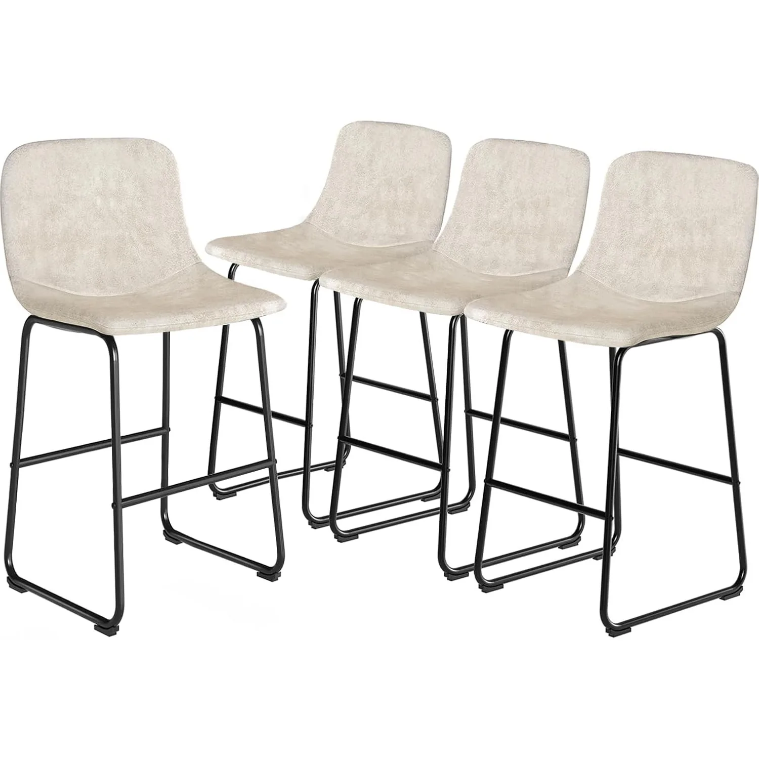 Leathaire Fabric Bar Chairs with Back and Footrest Set of 4 Beige Modern Bar Stool Height for Pub Coffee Home Dinning Kitchen