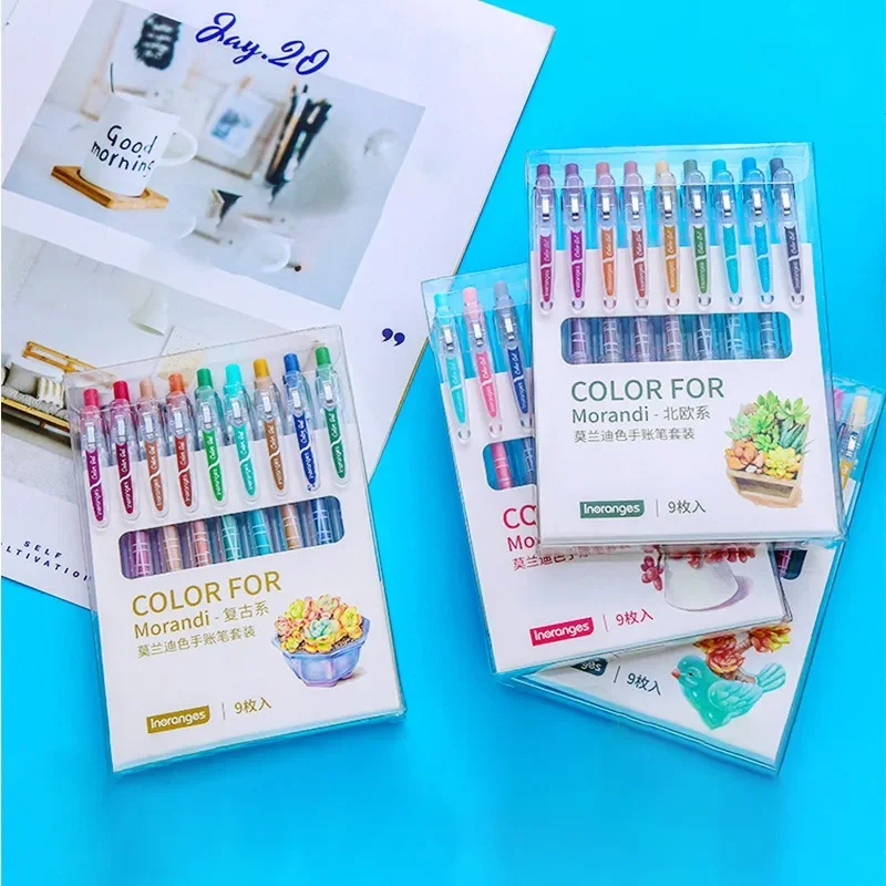 9 Colors/Box Multi-Color Gel Pens Morandi Hand Account Pen 0.5mm Smooth Writing Painting Marker Stationery Kids School Supplies